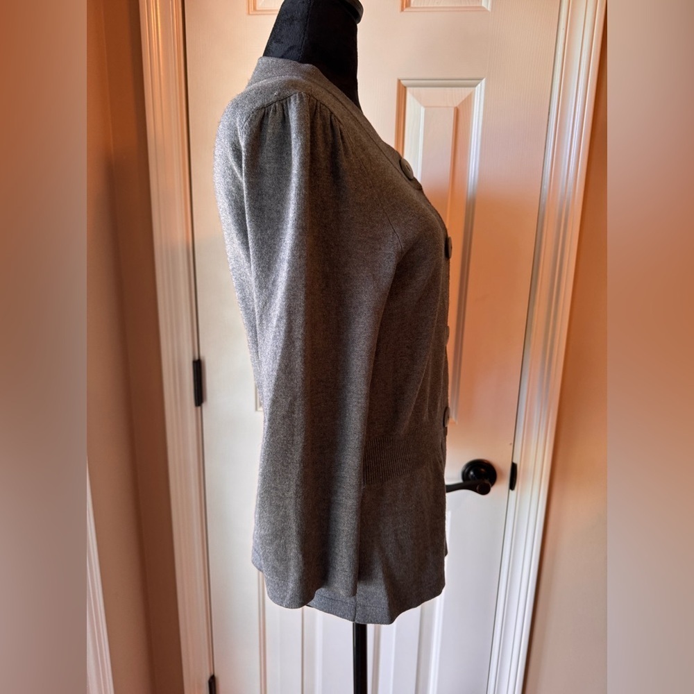 Ann Taylor Charcoal Knit Front Button Silk Blend Sweater Medium - Picture 6 of 8